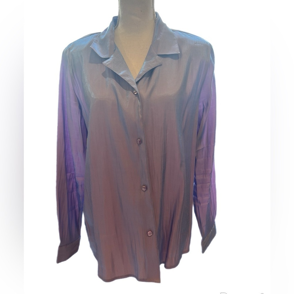 Jaclyn Smith Iridescent Purple/Blue Long Sleeve Blouse Size Large